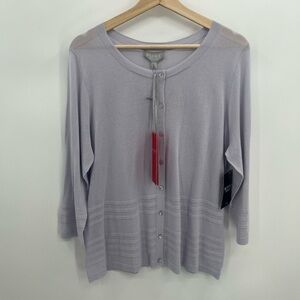 Pure Collection XL NWT 100% Cotton Light Purple Button Front Cardigan